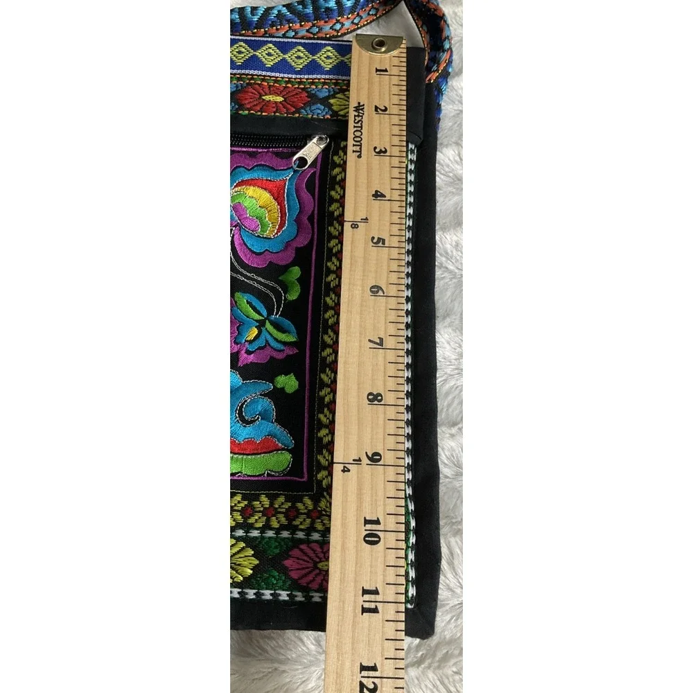 Embroidered Women's Floral Neon Boho Hippie Crossbody Bag Asian Geometric Design